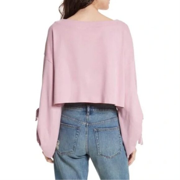 Free People Holala Cropped Sweatshirt - Rose Pink (Size M/Oversized) - Picture 4 of 8